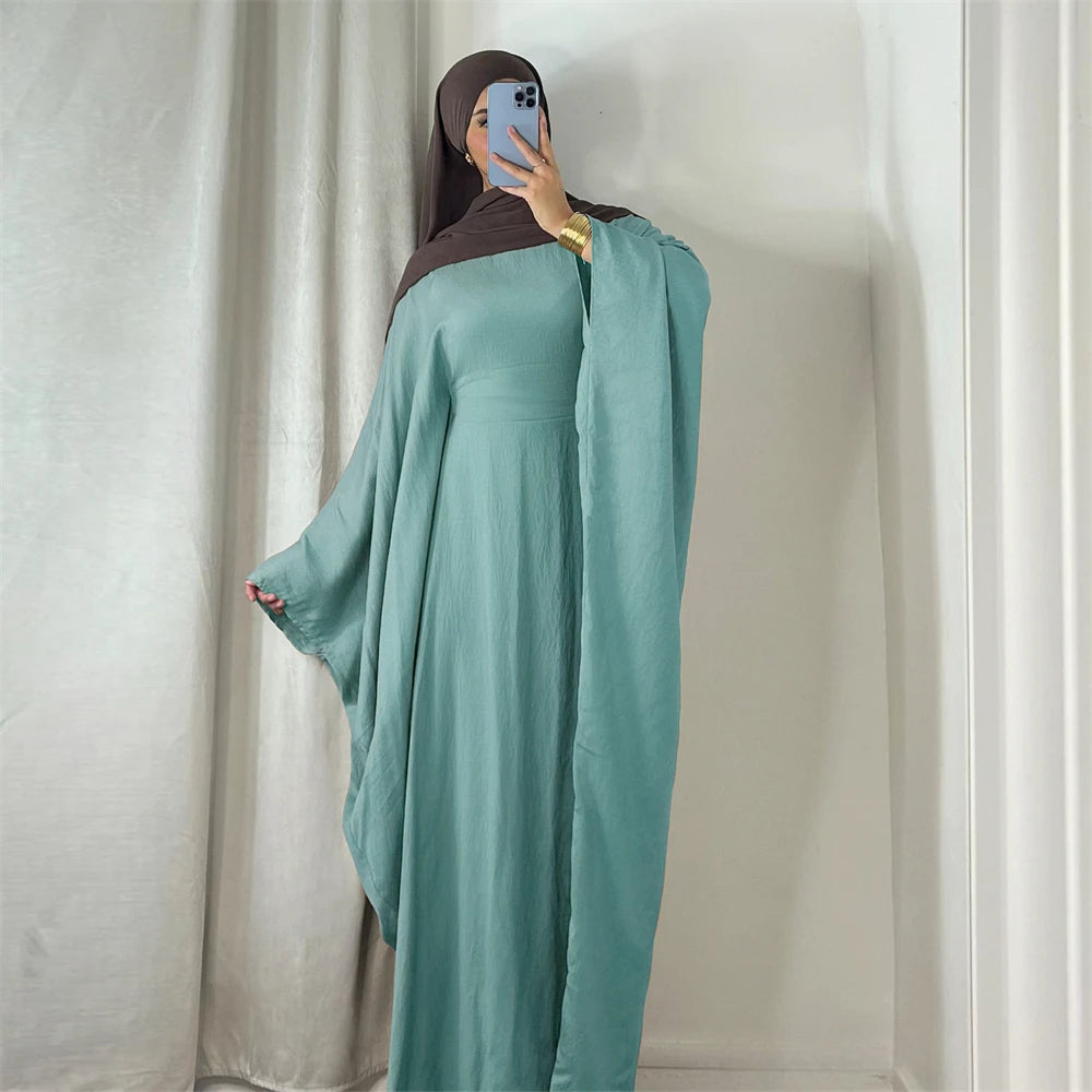 Summer Soft Crepe Like Linen Khimar Butterfly Batwing Abaya Dubai Luxury 2024 Islam Muslim Kaftan Modest Dress For Women Kebaya - Seprincess