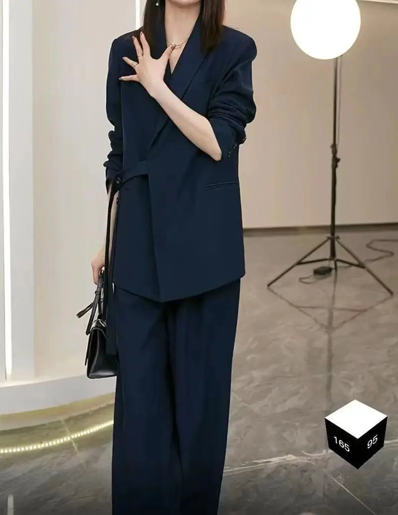 Women's Spring Autumn New Casual Suit Jacket Matching Set Korean Elegant Loose Blazers Wide Leg Pants Two Piece Female Clothing - Seprincess