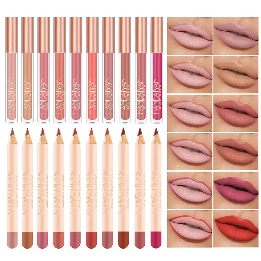 HANDAIYAN Matte Nude Brown Lipliner Pencil Lipsticks Set 12 Colors Lip Contour Kit Waterproof Non-sticky Sexy Velvet Lip Gloss - Seprincess