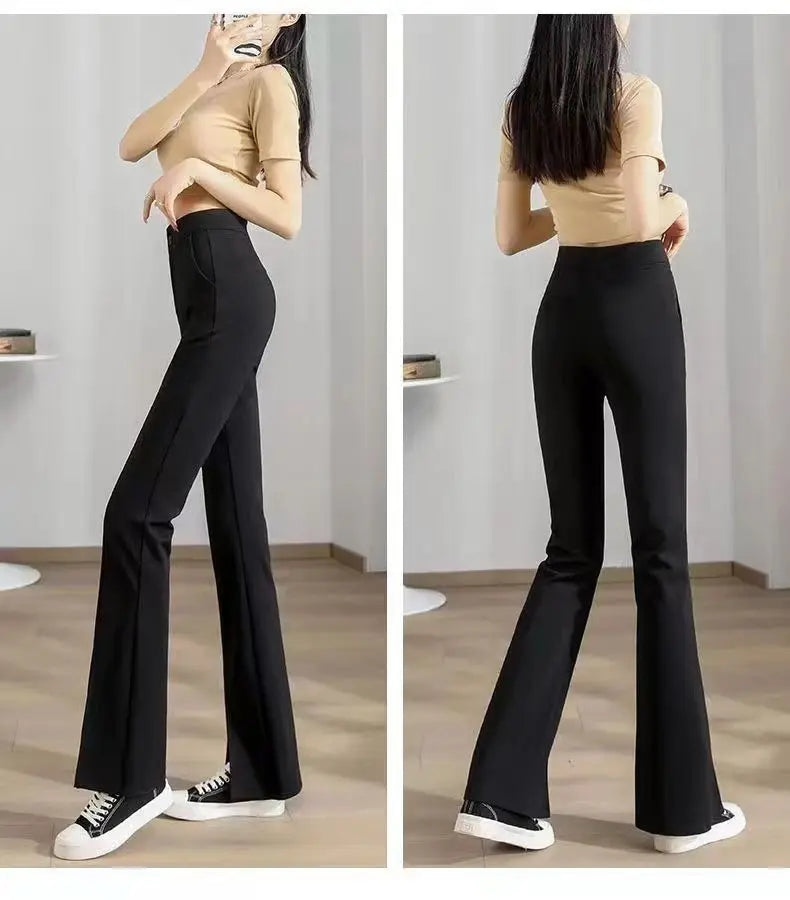 New Women Clothing Korean Fashion Split High Waist Elegant Flare Pants Female Harajuku Black Slim Trousers Y2K Casual Pantalones