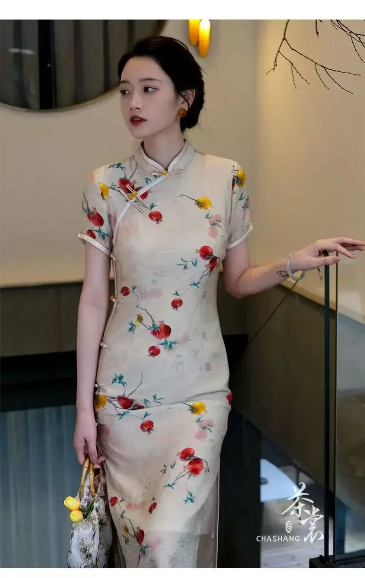 Qipao Women 2024 New Vintage Chinoiserie Young Temperament Print Cheongsam Medium Length Summer College Entrance Examination - Seprincess