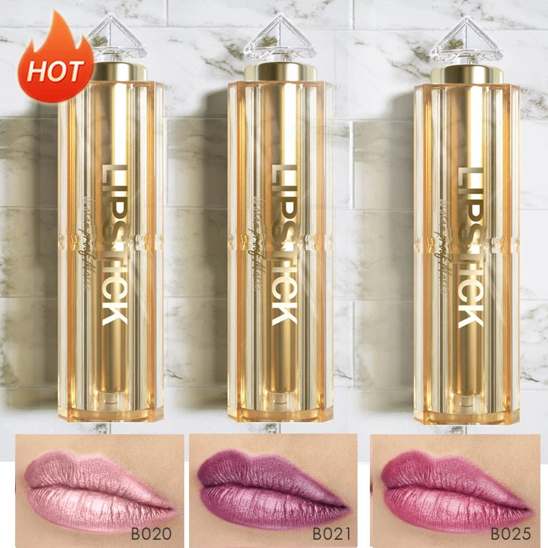 Silky Soft 3pcs/Set Matte Glitter Korean Lipstick Set Pearl Shimmer Waterproof Long Lasting Glitter Pink Orange Makeup Lipstick - Seprincess