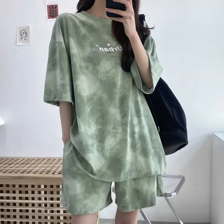 Women T-Shirt Shorts Suit Set Casual Tie Dye Loose tshirt and wide leg middle shorts with pockets female Soft Summer Shorts Sets - Seprincess