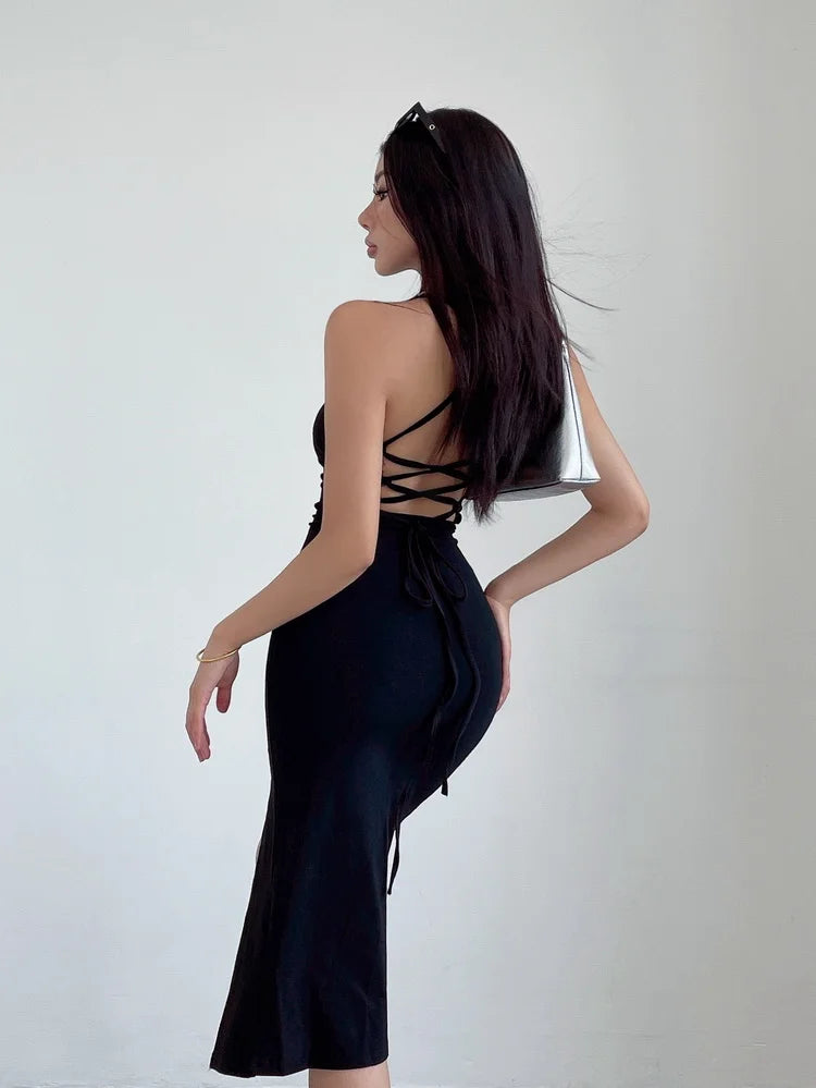 WOMENGAGA Sexy Cross Strap Backless Slim Hip Maxi Dress Women's Long Dress High Waist Strap Dresses Fashion Women Tops FU5X - Seprincess