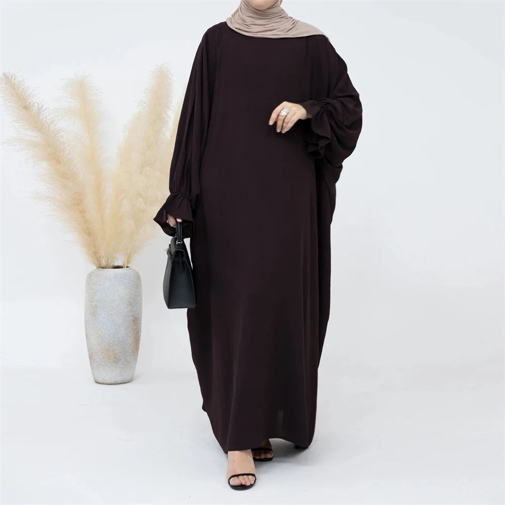 Modest Butterfly Jazz Crepe Abaya EID Ramadan Dubai Islamic Clothing Traditional Muslim Prayer Dresses Abaya with Ruffle Sleeve - Seprincess