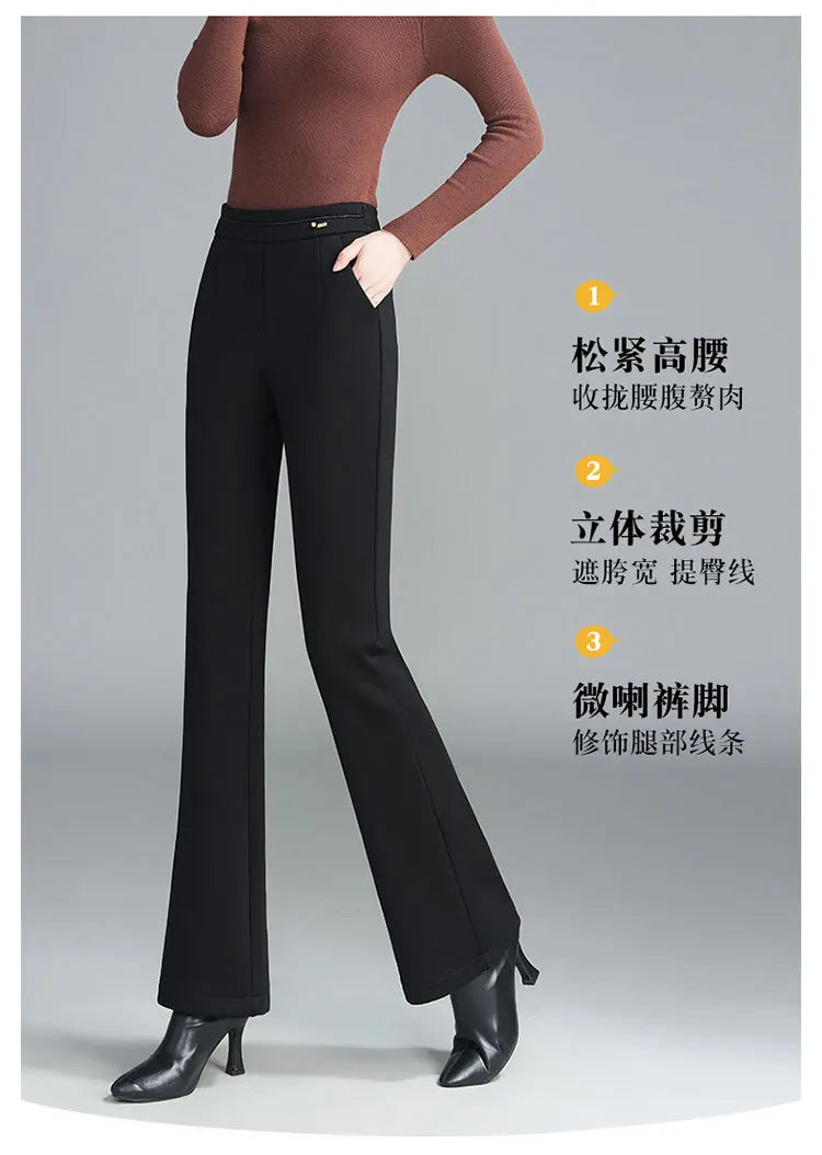 Winter Fleece Padded Pants Women's Cashmere Wool Thickened Black Autumn and Winter Casual Skinny Suit Pants