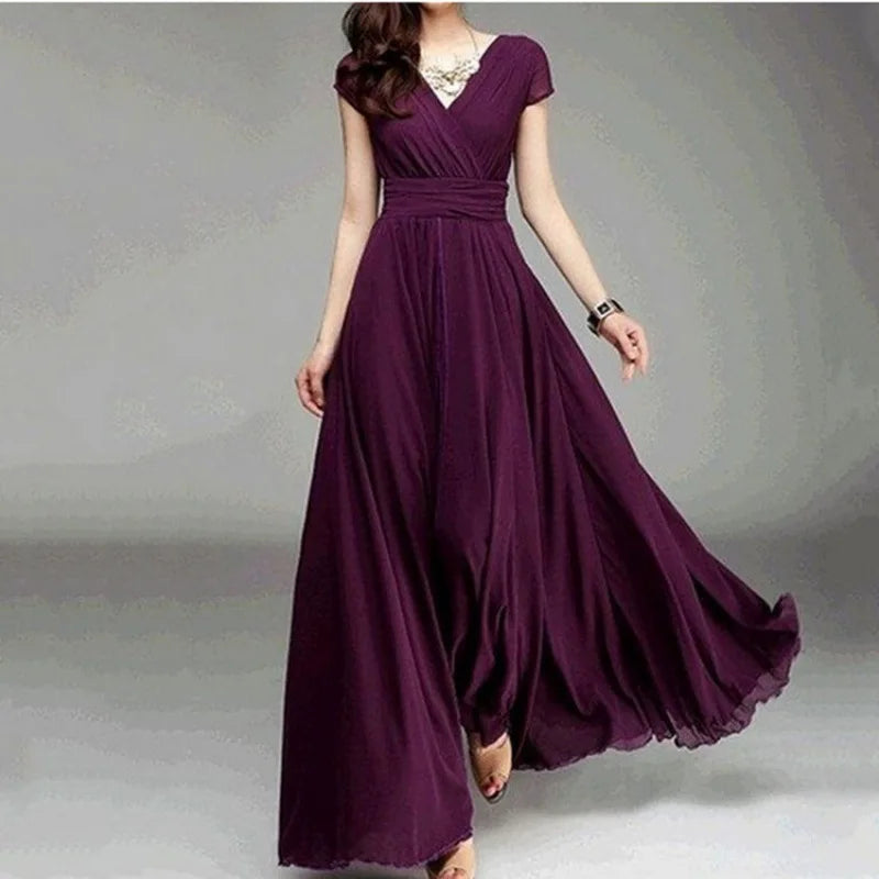 2023 Women Ladies Clothing Short-Sleeve Sexy Club Boho Beach Dress Lady Summer Deep V Neck Party Long Maxi Dress - Seprincess