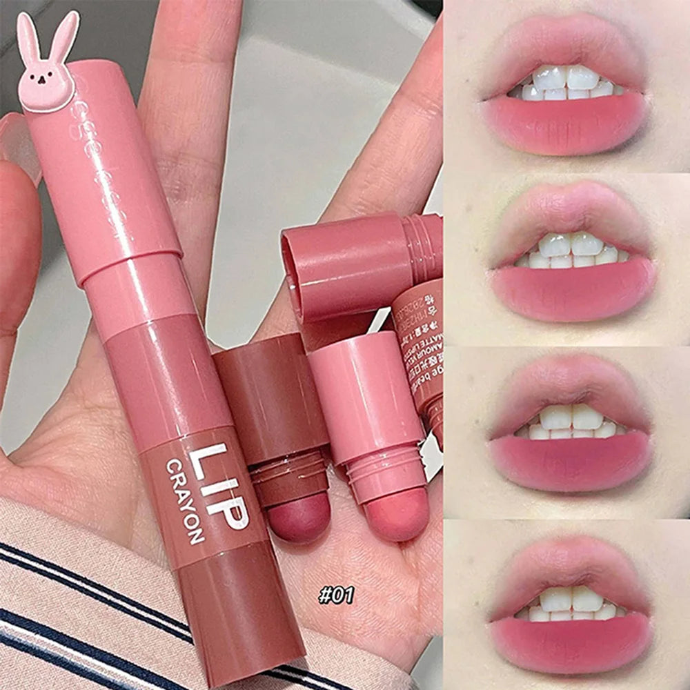 Gege Bear 4 in 1 Velvet Matte Crayon Lipstick Super Stay Makeup Pink Red Long Wear Waterpoof Non-Stick Cup Tiny Lip Stick - Seprincess