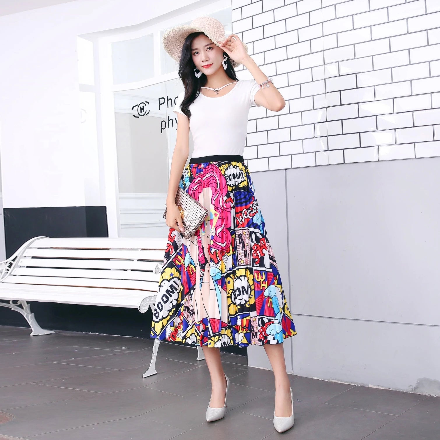 Pleated Skirt Women Summer 2022 New  Print Cartoon Pattern  Elastic Women Skirt Big Swing Party Holiday High Waist Skirts - Seprincess