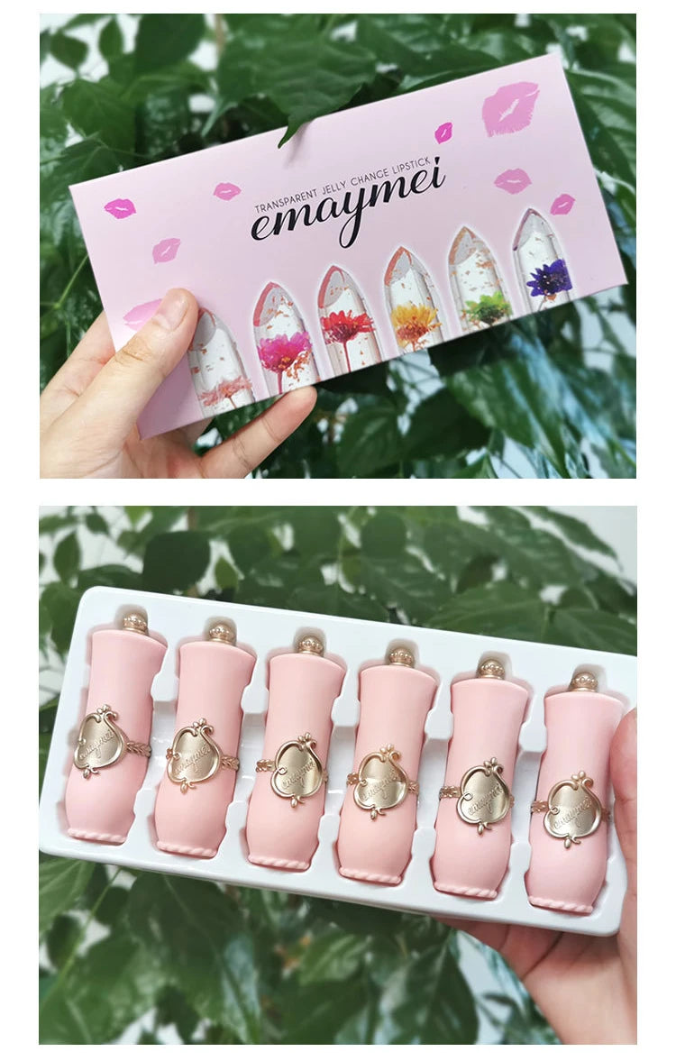 6 Sticks Transparent Moisturize Jelly Dried Flower Temperature Change Lipstick Crystal Clear Lipstick Set Makeup Cosmetic - Seprincess