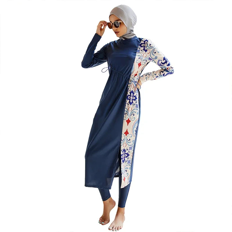 summer Muslim Women 3 Piece Swimwear Set Hijab Swimsuit Maxi Dress Full Cover Up Islam summer Abaya Dubai Modest Swimwear 2024 - Seprincess