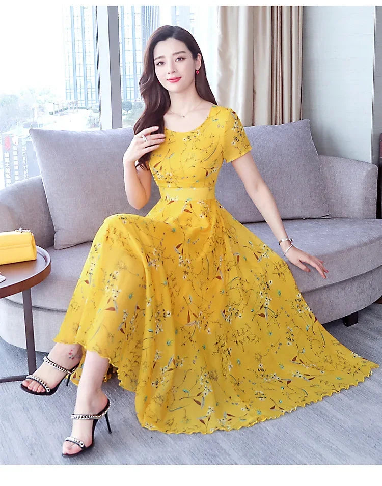 Elegant Long Dress Slimming Medium-length Slim Fit Women's Summer Fashion 2023 New Style Flower Print Outerwear - Seprincess