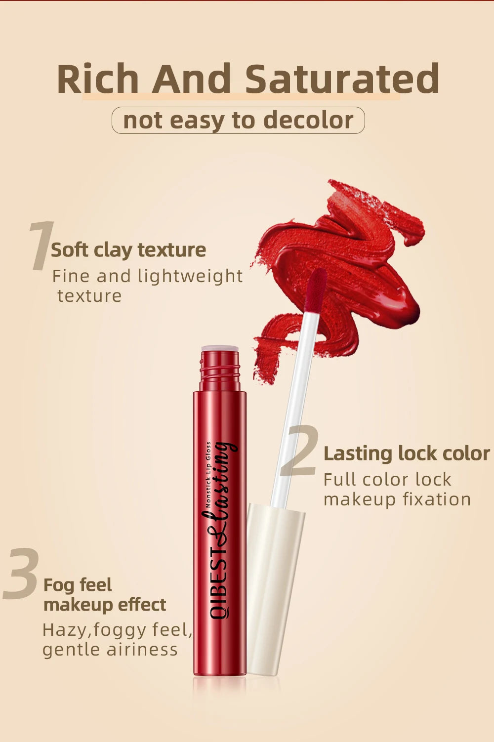 QIBEST Liquid Lipstick Waterproof Velvet Nude Matte Sexy Red Lip Gloss Long Lasting Nonstick Lip Stain Makeup 24 Colors Hots - Seprincess