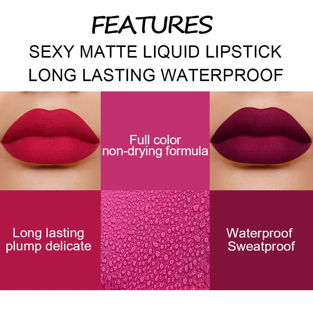 18 Colors Matte Velvet Lip Glaze Waterproof Long-Lasting Not Easy To Fade Lip Gloss Lipstick Waterproof Makeup Cosmetic Tool - Seprincess