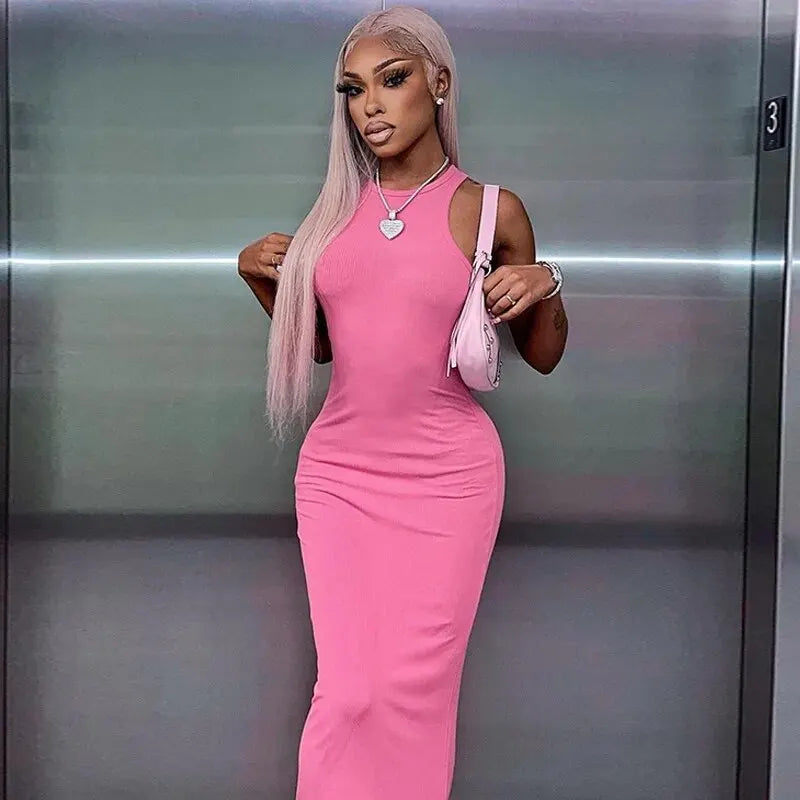 Hawthaw Women Fashion 2024 Summer Sleeveless Club Streetwear Bodycon Pink Pencil Long Dress Wholesale Items For Business - Seprincess