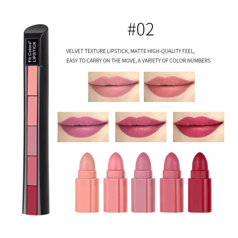 1PC Matte 5-color Lipstick Set Velvet Lip Stick Non-stick Lip Gloss Long Lasting Waterproof Sexy Red Lipstick Lip Makeup - Seprincess