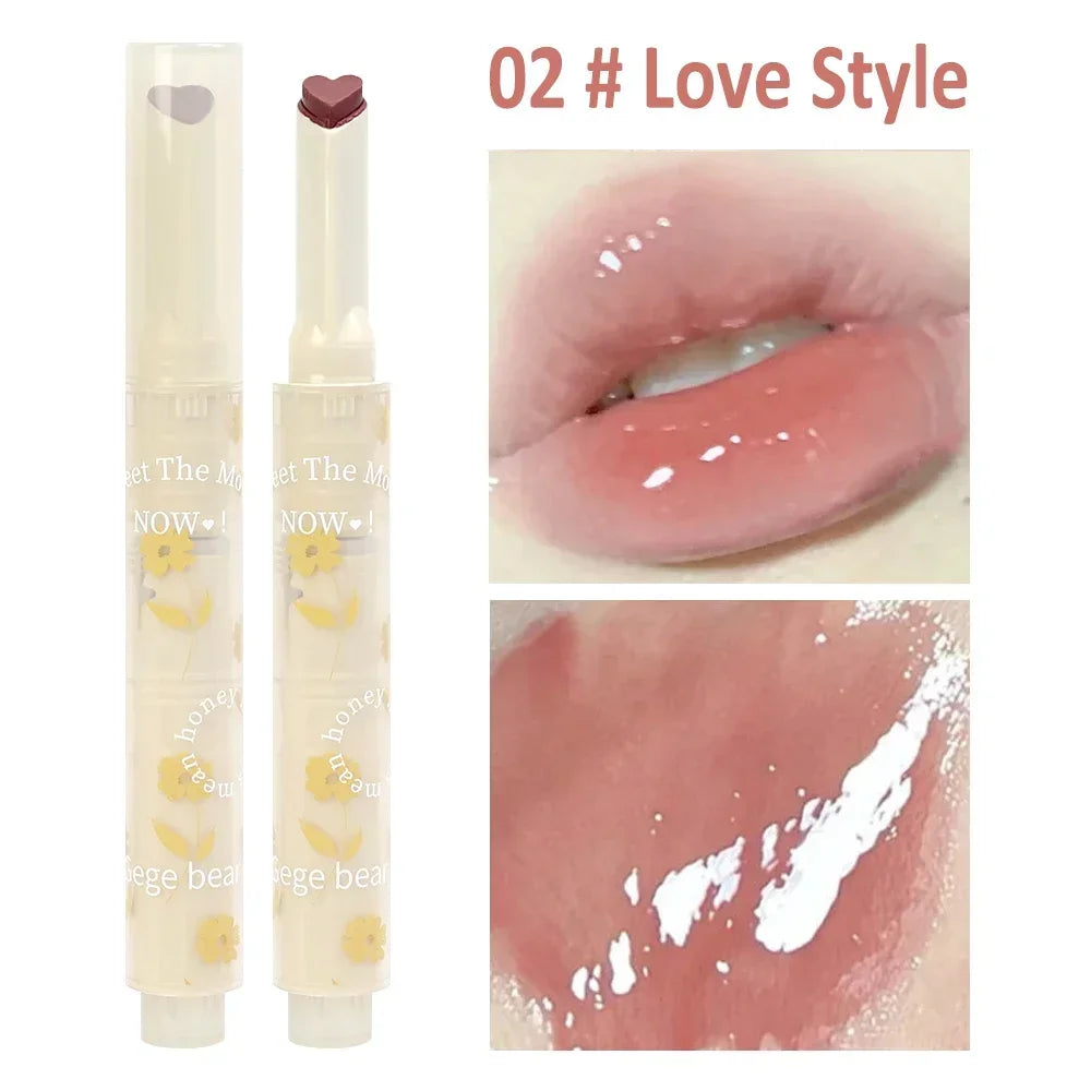 Transparent Lip Glaze Flower Honey Jelly Lipstick Pen Waterproof Non-stick Cup Heart-shaped Lip Gloss Korea Women Lips Makeup - Seprincess