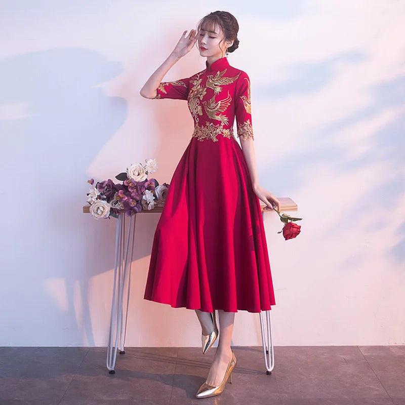 Party Evening Cheongsam Dress Oriental Chinese Style Woman Elegant Satin Qipao Sexy Wedding Prom Short Robe Retro Vestido S-3XL - Seprincess