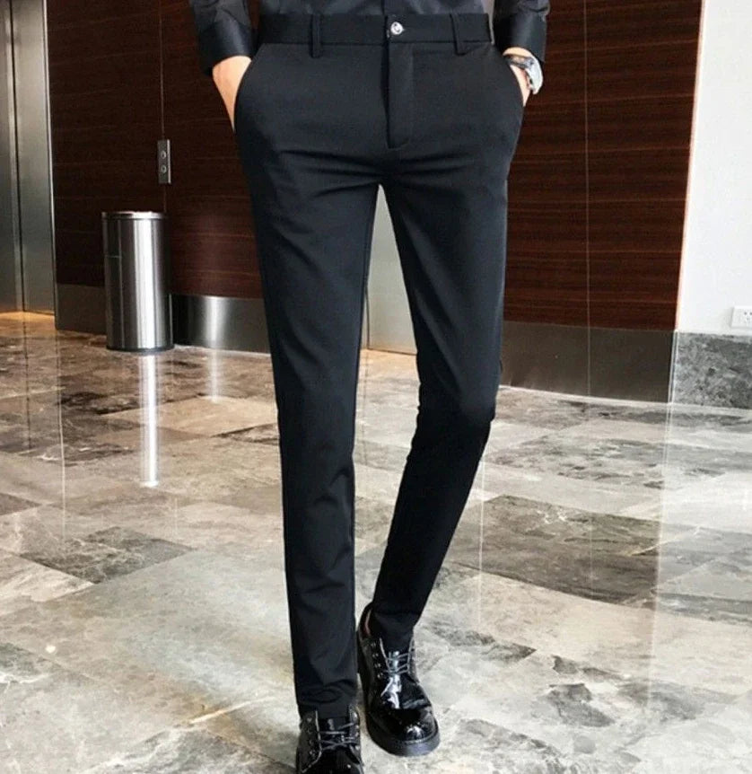 Elastic Business Tressed Male Suit Trousers 9 Cropped Fluid Stretch Social Tailoring Men's Summer Pants Draped Slim Fit Fabric