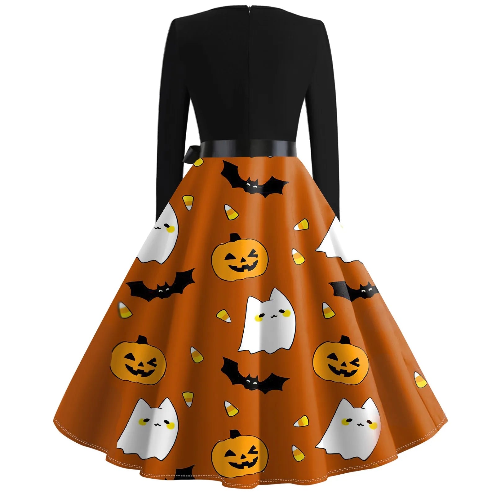 Women's Casual Fashion Halloween Print Vintage Long Sleeve Dress Women Dress 2024 Trend Womens Summer Dresse Casual Womens Dress - Seprincess