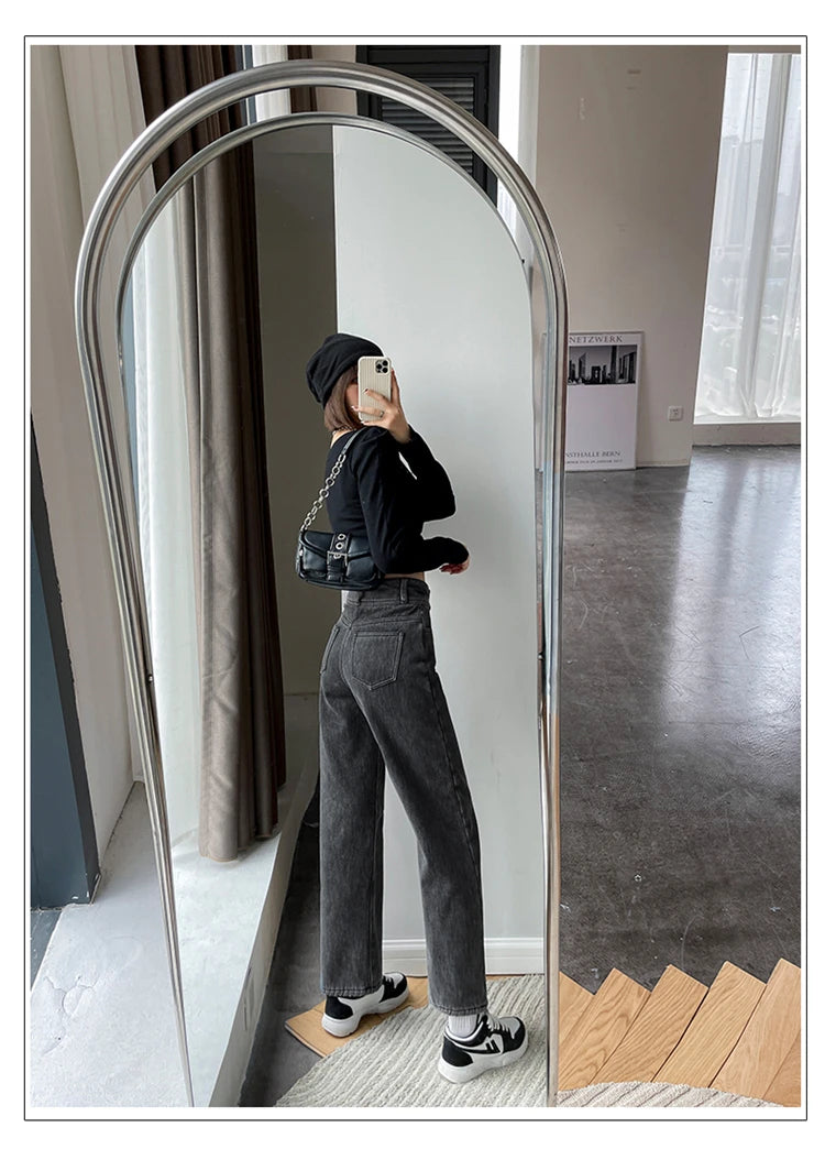 streetwear high waist women's fashion jeans woman girls women wide leg pants trousers female jean femme denim bagge mom jeans