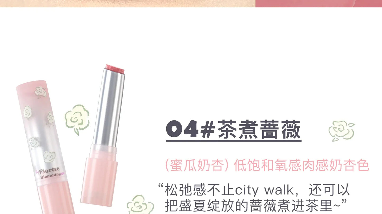 FLORTTE Lipstick Blooming Lovely Series Mirror Water Lip Glaze  Not Easy to Stick Cup Solid Lip Balm Cute Girls Makeup