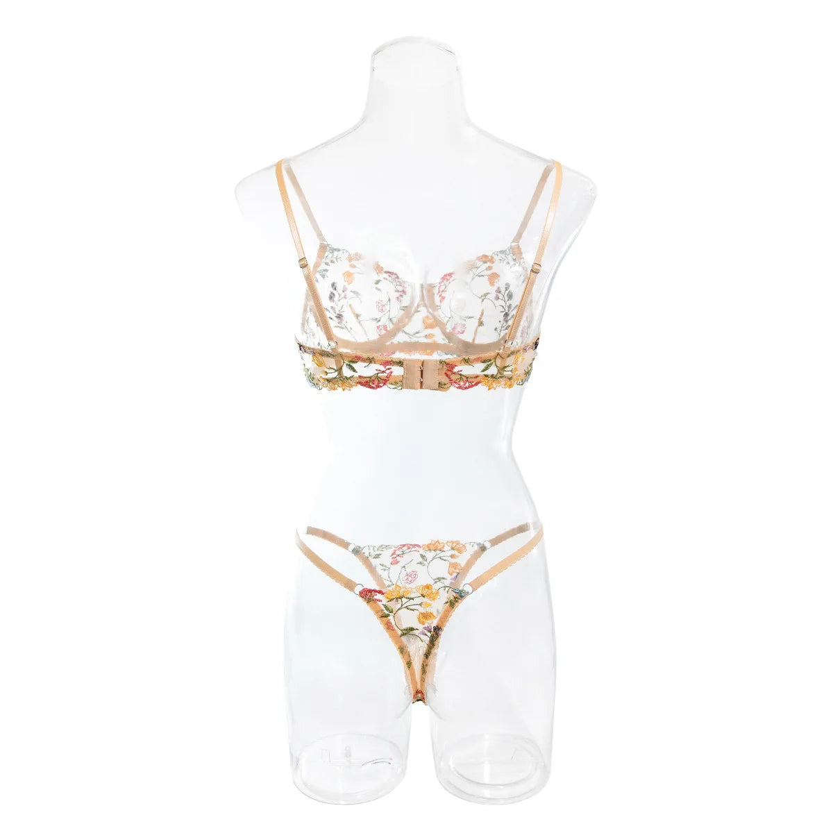 Hot Bra Set Tight Embroidered Perspective Mesh Thin Strap Set Thongs female underwear set sexy panties underwear - Seprincess