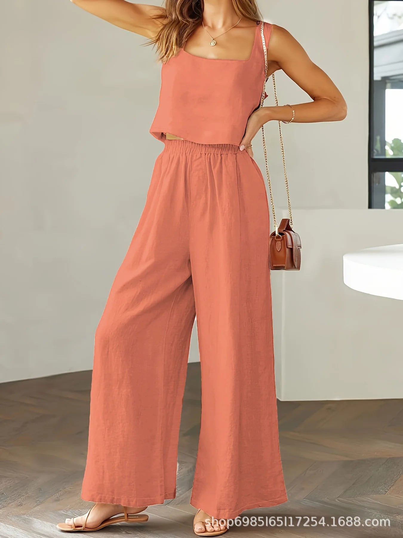 Womens Summer 2 Piece Outfits Sleeveless Tank Top Wide Leg Pants Linen Jumpsuits Lounge Matching Beach Sets - Seprincess