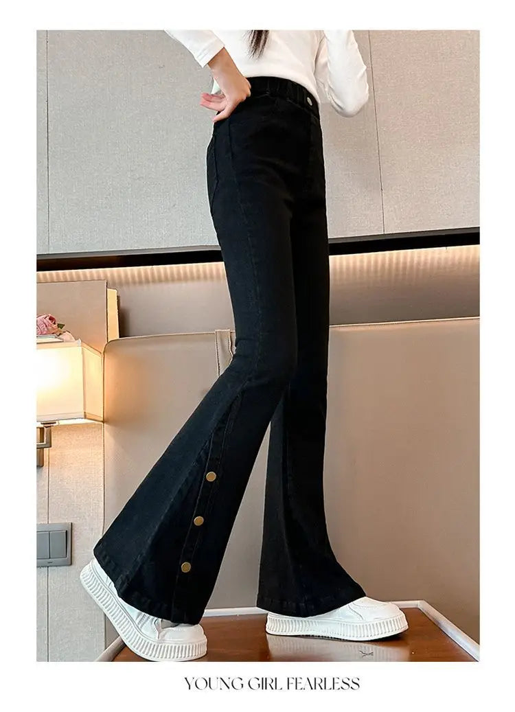 Fashion Jeans for Girls New Arrvial Kids Black Vintage Tight Denim Flare Pants Spring Autumn Teenage Children's Slim Trousers