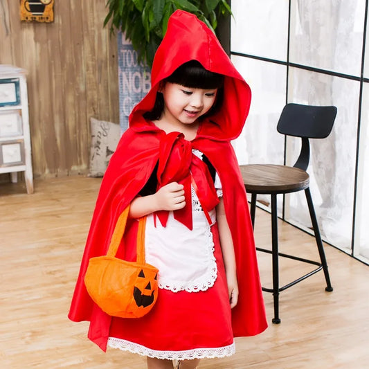 Enchanting Deluxe Red Riding Hood Costume for Girls with Cape and Basket Perfect for Halloween Christmas Performances - Seprincess