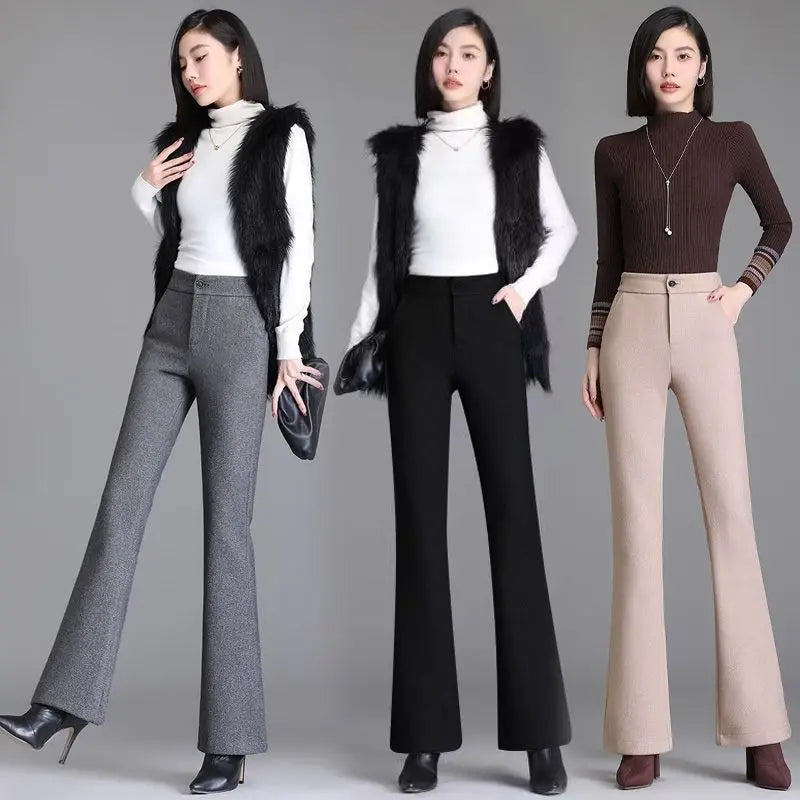 Autumn and Winter New Style Elastic Waist Boot-cut Pants High Waist Slim Straight Pants Fashion Women's Elastic Casual Pants