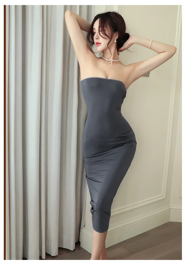 Dress Strapless and backless long dress without shoulders tempting and tight fitting Short dresses women's dress black dress xxx - Seprincess