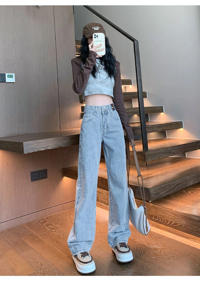 Straight Double Button Denim Jeans Women's New Style Loose Small Narrow Version Classic High Quality Brand Denim Pants