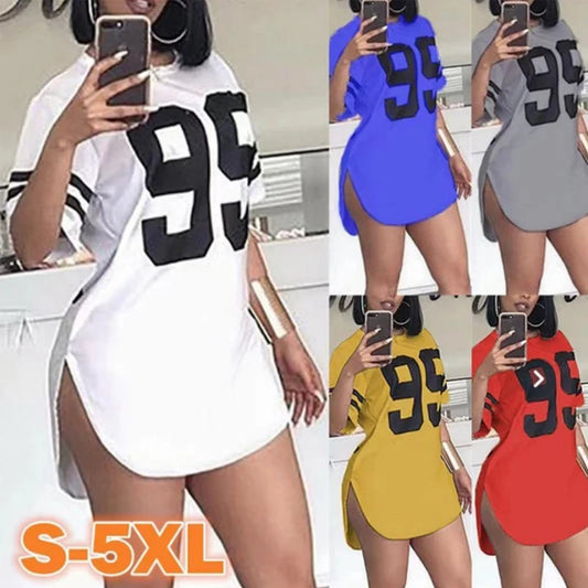 Number Print Dresses For Female Summer Sexy Fashion O Neck Women Split Mini Dresses Sports Street Clothing Casual Party Dresses - Seprincess