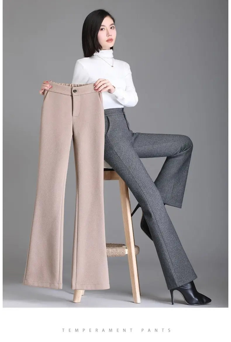 Autumn and Winter New Style Elastic Waist Boot-cut Pants High Waist Slim Straight Pants Fashion Women's Elastic Casual Pants