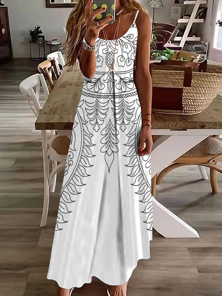 Spring And Summer Everyday Elegant Sleeveless Dress Casual Fashion Round Neck Long Dress Urban Street 3D Printed Women's Dress - Seprincess