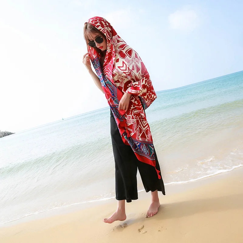 2018 New 90x180cm Twill cotton Pareo Beach Cover-Ups Women Large Beach Dress Bikini Bathing Swimwear Cover Up Sarong Wrap Scarf