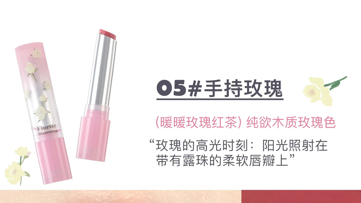 FLORTTE Lipstick Blooming Lovely Series Mirror Water Lip Glaze  Not Easy to Stick Cup Solid Lip Balm Cute Girls Makeup