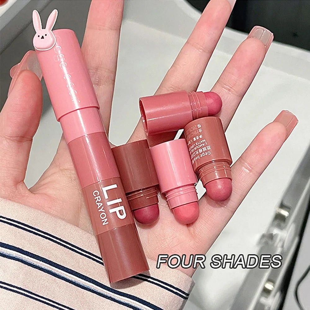 Gege Bear 4 in 1 Velvet Matte Crayon Lipstick Super Stay Makeup Pink Red Long Wear Waterpoof Non-Stick Cup Tiny Lip Stick - Seprincess