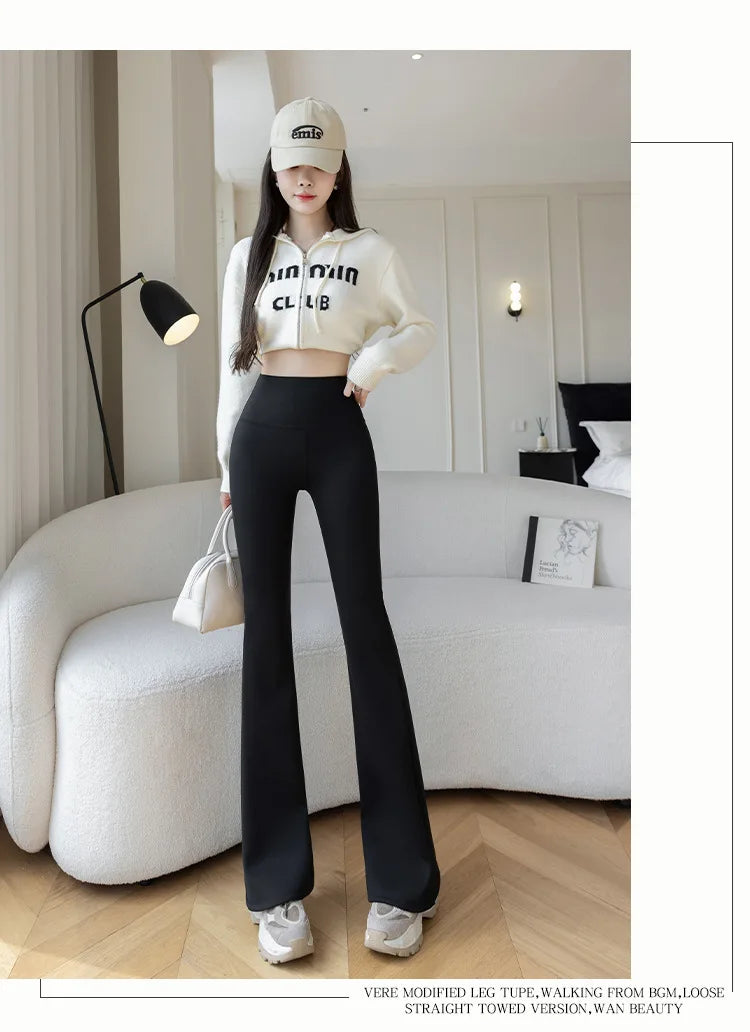 Autumn Winter High Waist Flared Shark Pants Women Adding Velvet and Thicken Leggings Stretchy Hip Liftting Sports Casual Pants