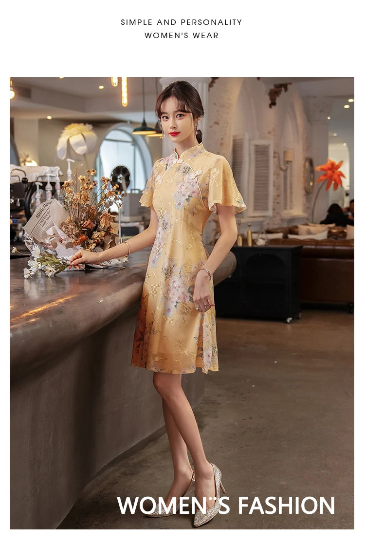 Summer Improved Young Style National Style Embroidered Floral Short Sleeve Women's Qipao Dress Chinese Traditional Cheongsam - Seprincess