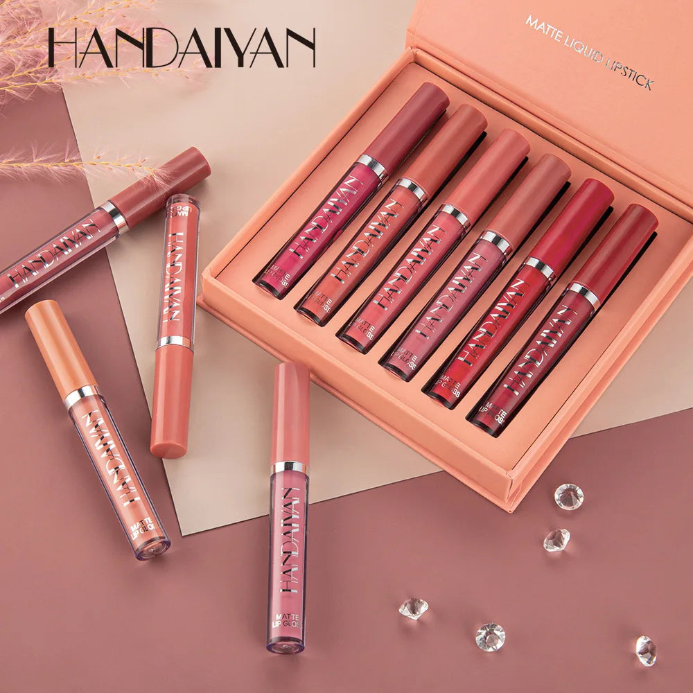 HANDAIYAN 6Pcs Liquid Velvet Matte Lip Gloss Red Lipstick Nude Makeup Women Long Lasting Waterproof Beauty Cosmetics - Seprincess