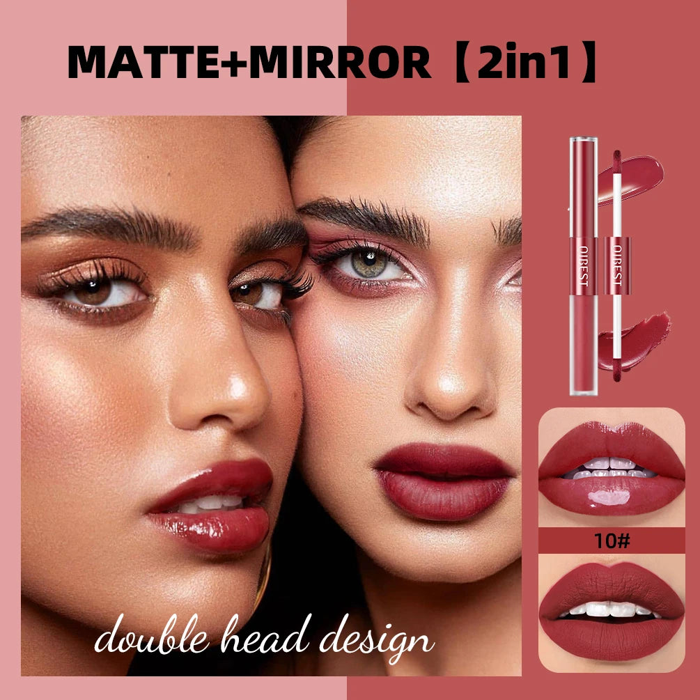 QIBEST 2023 New Double Head Matte Velvet Liquid Lipstick Waterproof Double End Mirror Lip Glaze Moisture Lip Makeup 2 In 1 Stick - Seprincess