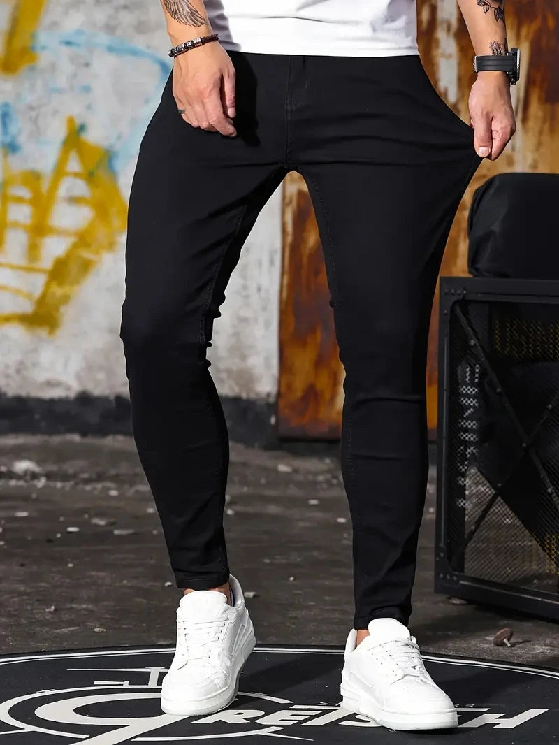 Man Pants Retro Washing Zipper Stretch Jeans Casual Slim Fit Trousers Male Plus Size Pencil Pants Denim Skinny Jeans for Men