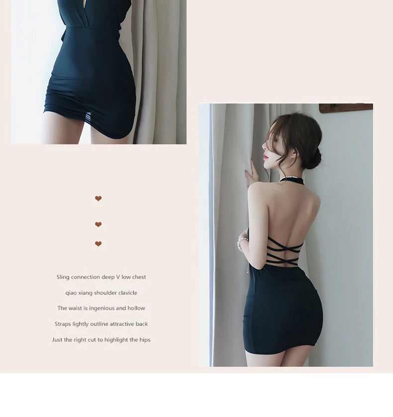 Summer Deep V backless Dress Women sexy uniform seductive nightclub attire secretary attire OL attire clothes Woman party dress - Seprincess