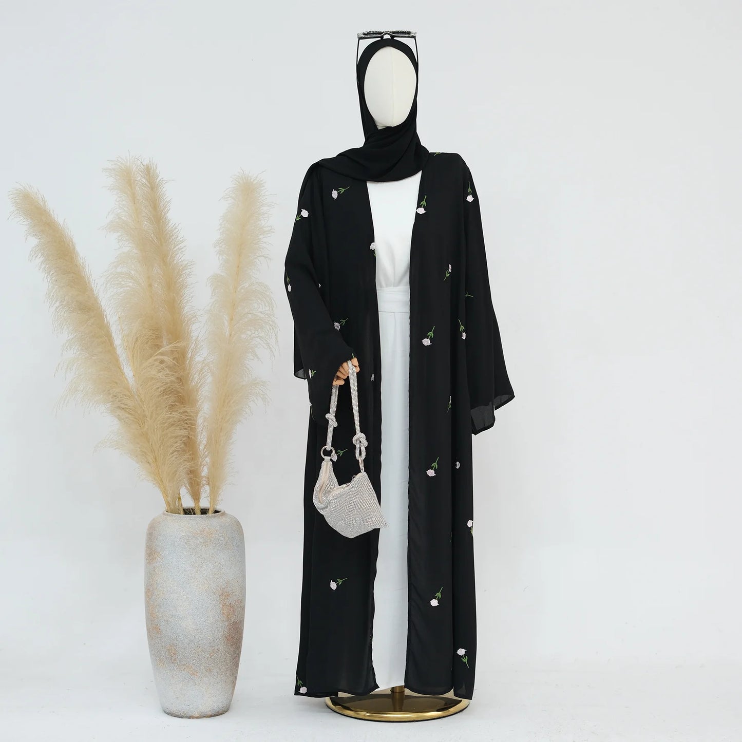 2024 New Black Embroideried Kimono Cardigan Abaya Dubai Luxury Muslim Kaftan Abayas For Women Turkish Islamic Clothing Outfit - Seprincess