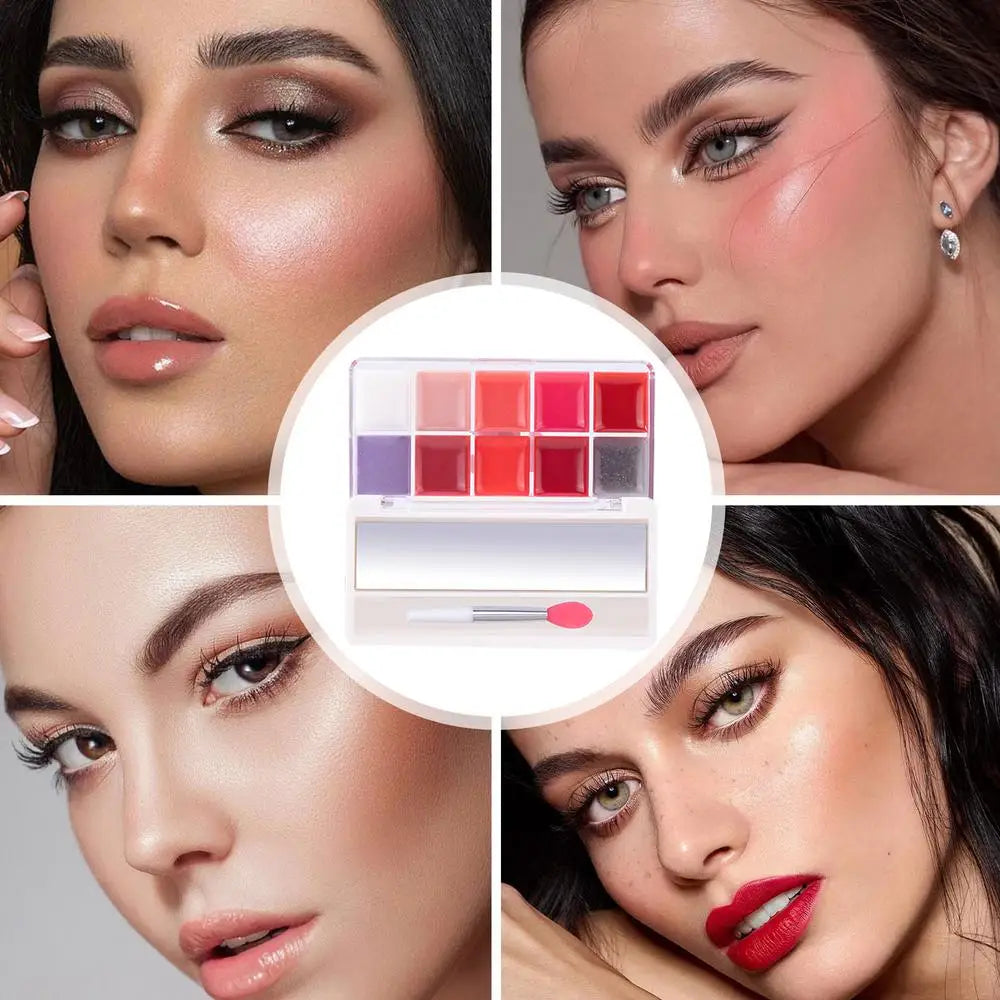 Lip Gloss Palette 10 Colors Jelly Lip Cream Palette Smooth Lip Glosses Tonedd Lip Frozenn Plate Red Lip Glaze Palette Lipstick - Seprincess