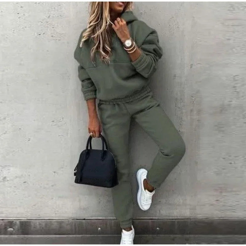 Hoodies Suit Autumn Winter Solid Casual Tracksuit Women Fleece 2 Pieces Set Sports Sweatshirts Pullover Home Sweatpants Outfits - Seprincess