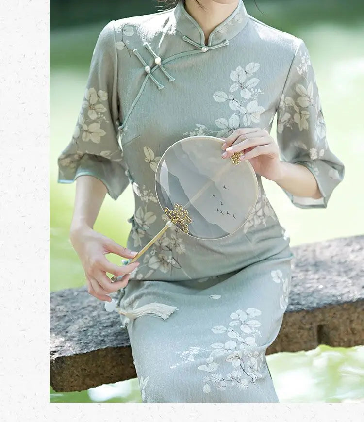 New Summer Vintage Elegant Cheongsam Chinese Traditional Qipao Mid Sleeve Dress for Women Clothing - Seprincess