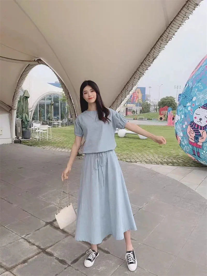 Cotton Linen Skirt Two-Piece Women's Summer 2024 New Set Slim Skirts Sleeve Suit Skirts Fashion 2PCS Temperament Female Outfit - Seprincess